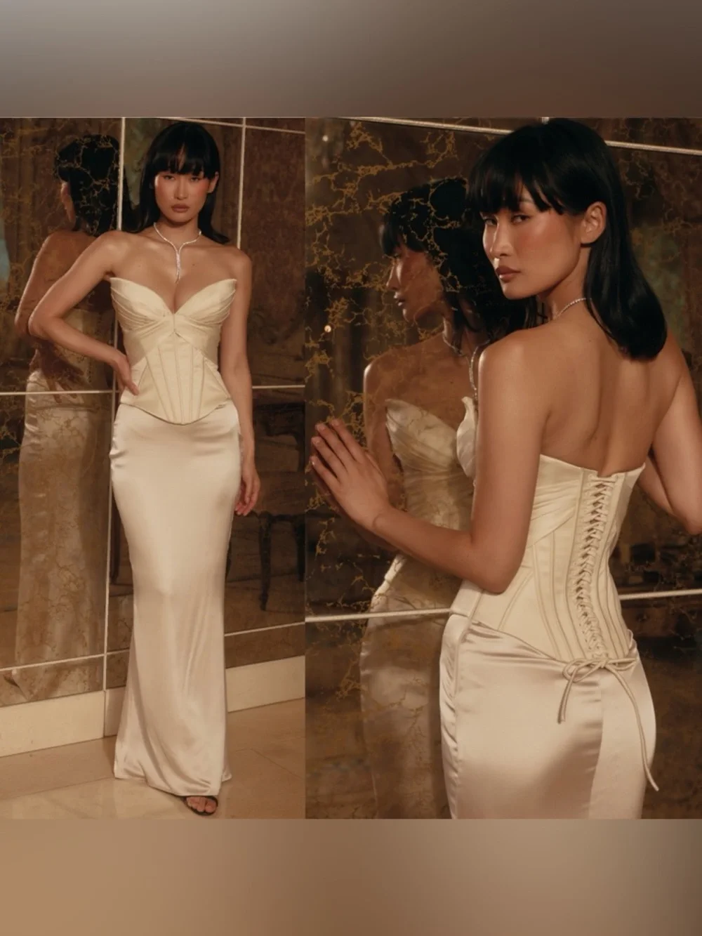 House of CB Eve‎ XS A-C Ivory Satin Corset Maxi Dress - Limited Edition - Picture 4 of 12